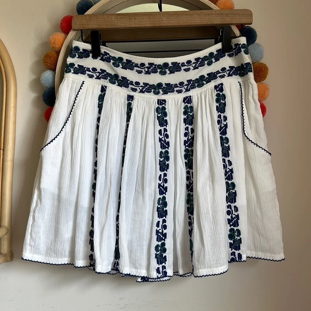 Tory Burch Alexandria Cotton Embroidered Beaded Flowy Summer Skirt